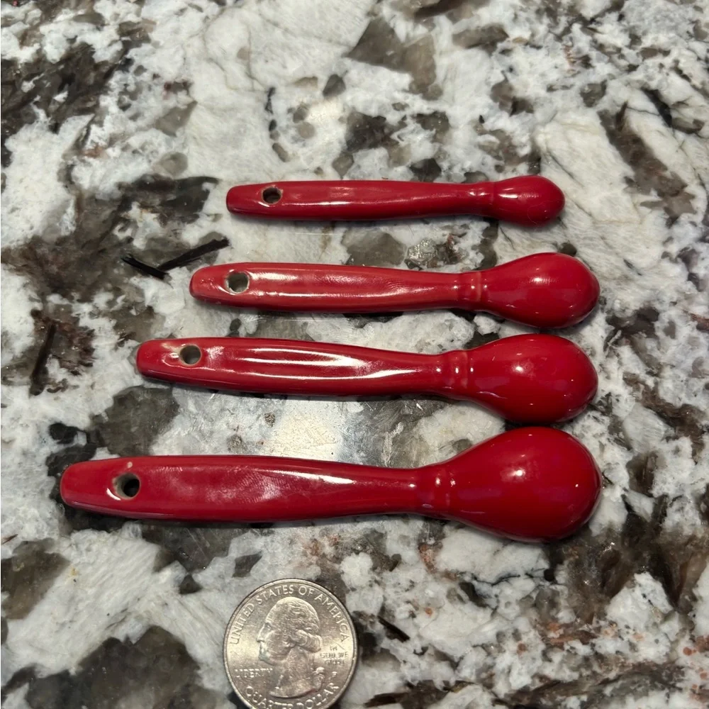 Set of 4 Unique Sizes Ceramic Red Measuring Spoons